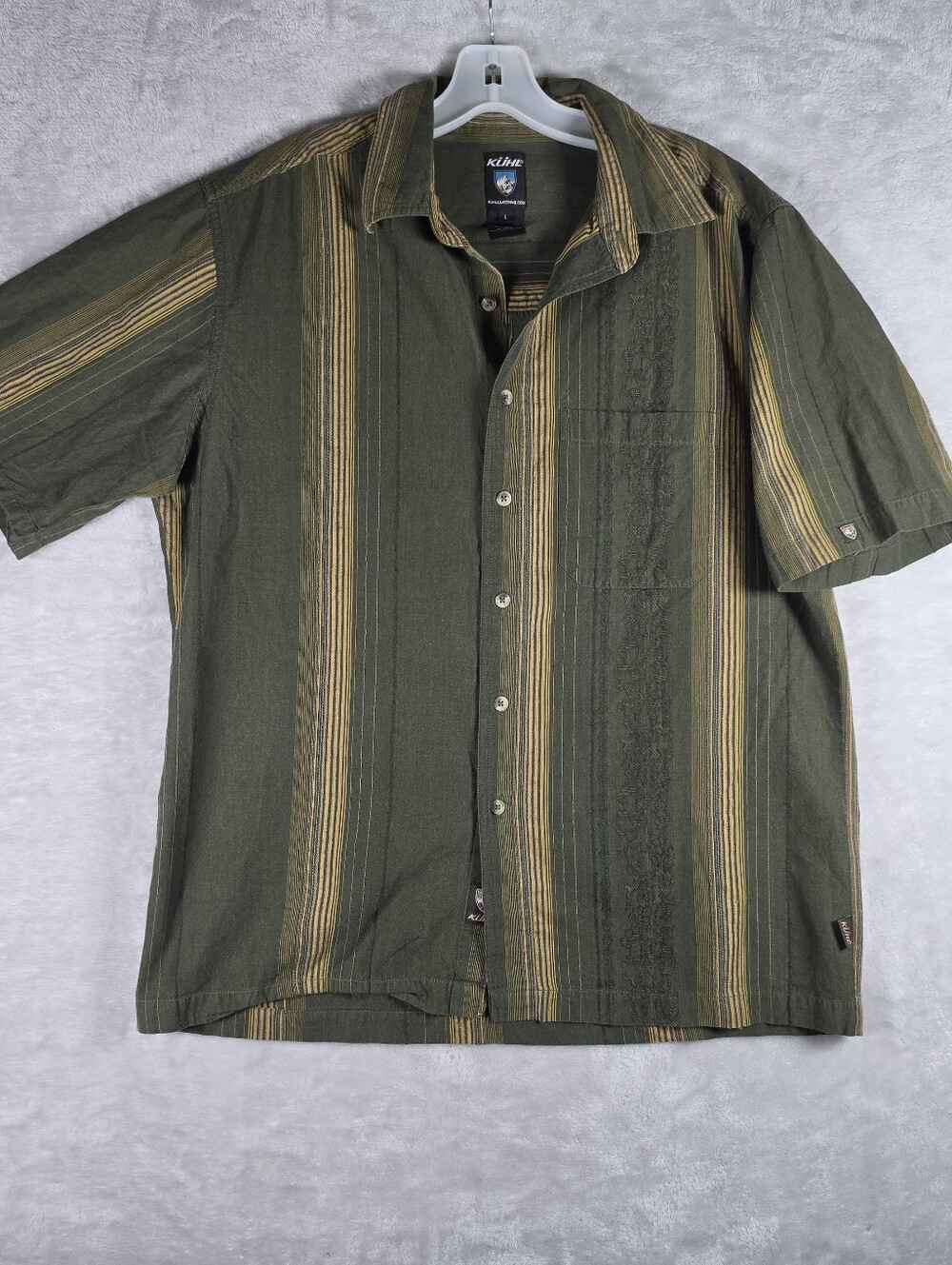 Kuhl Shirt Mens Green Button Down Sze Large Short Sleeve Western Cotton Outdoors